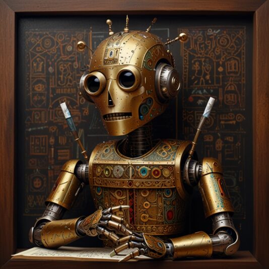 Default_A_joyfully_animated_Shakespearean_robot_its_metallic_l_1